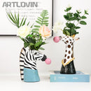 GobekUsa Animal Bust Succulent Vase Hand-Painted Resin Figure with Giraffe/Zebra/Bear/Panda Blowing Bubbles