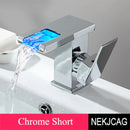 GobekUsa LED Waterfall Basin Faucet: Black Mixer Tap with Light, Deck Mount Kitchen Sink
