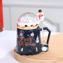 GobekUsa Christmas Planet Ceramic Mug with Lid, Spoon - Xmas Gift Cofee Cup