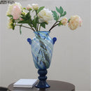 GobekUsa Blue Stripe Glass Vase Hydroponics Plant Pot Room Decor