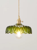 Nordic Green Glass Pendant Light With Brass Accents