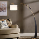 GobekUsa Adjustable Metal Floor Lamp with White Cloth Shade & Long Arm for Living Room