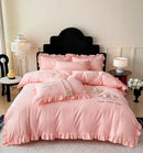GobekUsa French Embroidered Cotton Bed Skirt Set with Ruffled Edges