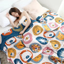 GobekUsa Boho Printed Cotton Blanket - Green Muslin Large Soft Bed Throw Cover