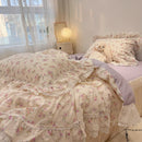 GobekUsa Korean Princess Style Floral Lace Ruffles Bedding Set with Pillowcase
