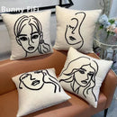 GobekUsa Lambswool Face Cushion Cover 45x45 Beige White Abstract Art Pillowcase