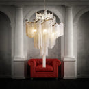GobekUsa Fringed Chandelier: Silver & Gold Aluminium Chain Pendant Light for Luxe Home & Hotel Decor