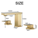 GobekUsa Brushed Gold Black Dual Handle Waterfall Bathroom Sink Faucet, Deck Mounted
