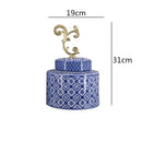 GobekUsa Blue & White Porcelain Covered Vase Jar: Retro Chinese Home Decor Flower Arrangement & Organization