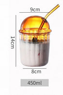 GobekUsa 450ml Striped Glass Cup with Lid and Straw, Ideal for Coffee, Juice, Milk, or Tea