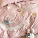 GobekUsa Cartoon Rabbit Moon Embroidery 100% Cotton Girls Bedding Set with Ball Edge