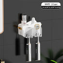 GobekUsa Inverted Toothbrush Holder with Automatic Toothpaste Squeezer & Makeup Storage Rack
