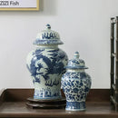 GobekUsa Blue White Porcelain General Jar: Ceramic Tea Caddy Candy Pot Storage Container