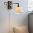 GobekUsa Copper Arm LED Wall Sconce Switch Light, Adjustable Lampshade, Pull Chain, Beside Lamp