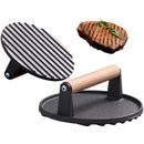 GobekUsa Cast Iron Steak Press Plate with Wooden Handle - Kitchen Barbecue Tool