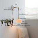 GobekUsa Ceramic Wall Sconce with Copper Arm | Pull Chain Switch LED Bedroom Lamp