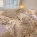 GobekUsa Korean Princess Style Floral Lace Ruffles Bedding Set with Pillowcase