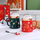GobekUsa Christmas Planet Ceramic Mug with Lid, Spoon - Xmas Gift Cofee Cup