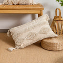 GobekUsa Beige Wabi-sabi Tufted Fringed Geometric Tassel Cotton Linen Pillow Cover