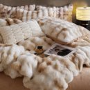 GobekUsa Gradient Blue & Grey Faux Rabbit Fur Bedding Set: Velvet Fleece Duvet, Sheets, Pillowcases