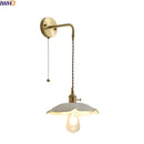 GobekUsa Copper Ceramic LED Wall Light Pull Chain Switch Modern Bedroom Lamp
