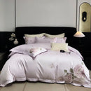 GobekUsa Butterfly Flowers Embroidery 600TC Egyptian Cotton Bedding Set: Duvet Cover, Bed Sheet, Pillowcases