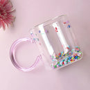 GobekUsa Love Quicksand Double Bottom Glass Cup - Cute Kawaii Girl Water Coffee Mug