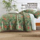 GobekUsa Green Floral Quilt Set 3-Piece Oversized Bedding with Shams