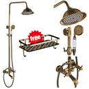GobekUsa Antique Brass Shower Faucet Set with 8'' Rainfall Head & Swivel Spray