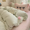 GobekUsa Korean Princess Bow Lattice Pompom Bedding Set - Single Queen Size
