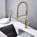 GobekUsa Gold Brass Kitchen Faucet with Foldable Pull Down Spring Spout Mixer Tap