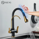 GobekUsa Gourmet Pull Out Black Gold Kitchen Faucet with Sprayer Mixer Swivel Sink Tap