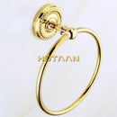 GobekUsa Gold Brass Bathroom Accessories Set: Robe Hook, Paper Holder, Towel Bar, Towel Ring