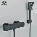 GobekUsa Black/Chrome Thermostatic Shower Set with Brass Wall Mount Mixer Handle Spray