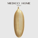 GobekUsa Leaf Shape Gold Paint Wooden Tray 14.5x40cm - Modern Decorative Tableware