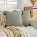 GobekUsa Green Coffee Geometric Tuft Tassel Cushion Cover - Modern Minimalist Embroidered Pillowcase