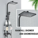 GobekUsa Black Brass Shower Faucet Set Rainfall Bathtub Tap With Bathroom Shelf
