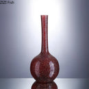 GobekUsa Gilded Red Glass Vase with Artificial Flowers - Modern Desk Decor