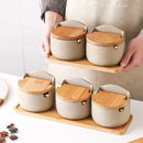 GobekUsa Ceramic Seasoning Jar Set with Bamboo Lid and Spoon