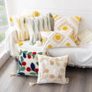GobekUsa Geometric Tufted Embroidery Flowers Boho Cushion Cover with Tassel