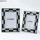 GobekUsa Black White Plaid Metal Photo Frame Abstract Desktop Decoration Display Frames