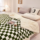 GobekUsa Double Layer Lamb Wool Checkered Blanket - Nordic Style Warm Bedspread
