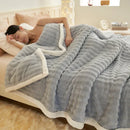 GobekUsa Cozy Rabbit Plush Blanket: Soft Striped Warm Sofa Throw, Absorbent Breathable Nap Blanket