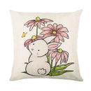 GobekUsa Easter Bunny Rabbit Linen Cushion Cover 45x45cm - Flower Print Festival Pillowcase