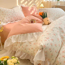 GobekUsa Korean Princess Floral Ruffles Bedding Set: Single/Queen Duvet, Cover, & Pillowcases