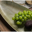 GobekUsa Leaf Shape Gold Paint Wooden Tray 14.5x40cm - Modern Decorative Tableware