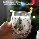GobekUsa Double Wall Glass Mug - Festive Heat-Resistant Cup for Coffee or Water