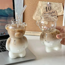 GobekUsa Bear Glass Cups: Cute Heat-resistant 320ml Latte Cups for Coffee.