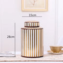 GobekUsa Golden Stripe Ceramics Vase with Cover, Modern Storage Jar for Home Decor