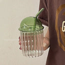GobekUsa 450ml Striped Glass Cup with Lid and Straw, Ideal for Coffee, Juice, Milk, or Tea
